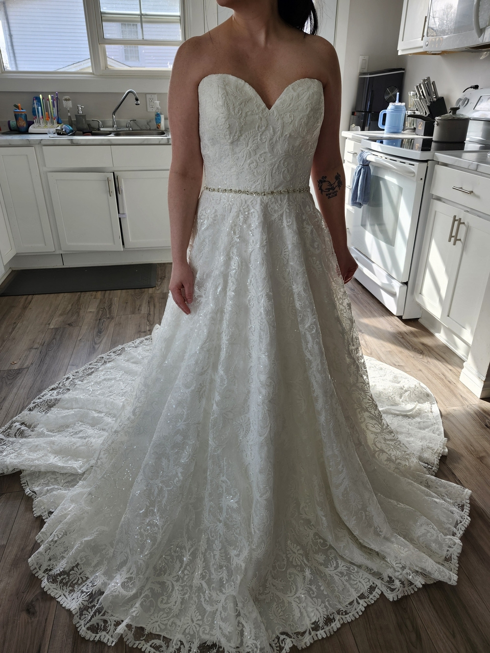 Strapless Lace A-Line Wedding Gown with Beaded Waist